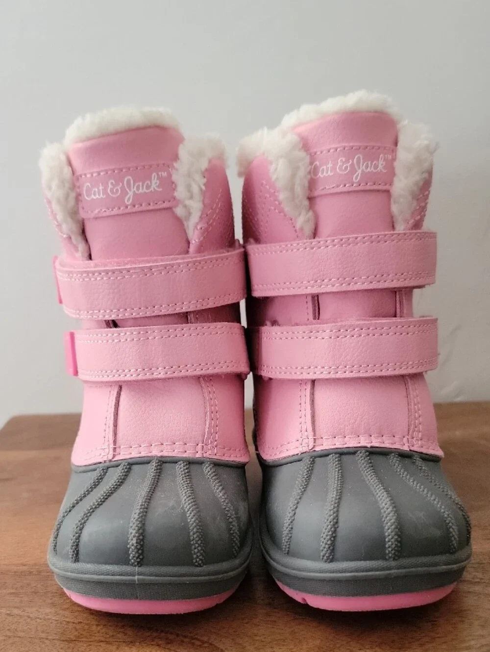 Cat & Jack Pink and Gray Kids Winter Boots with Faux Fur